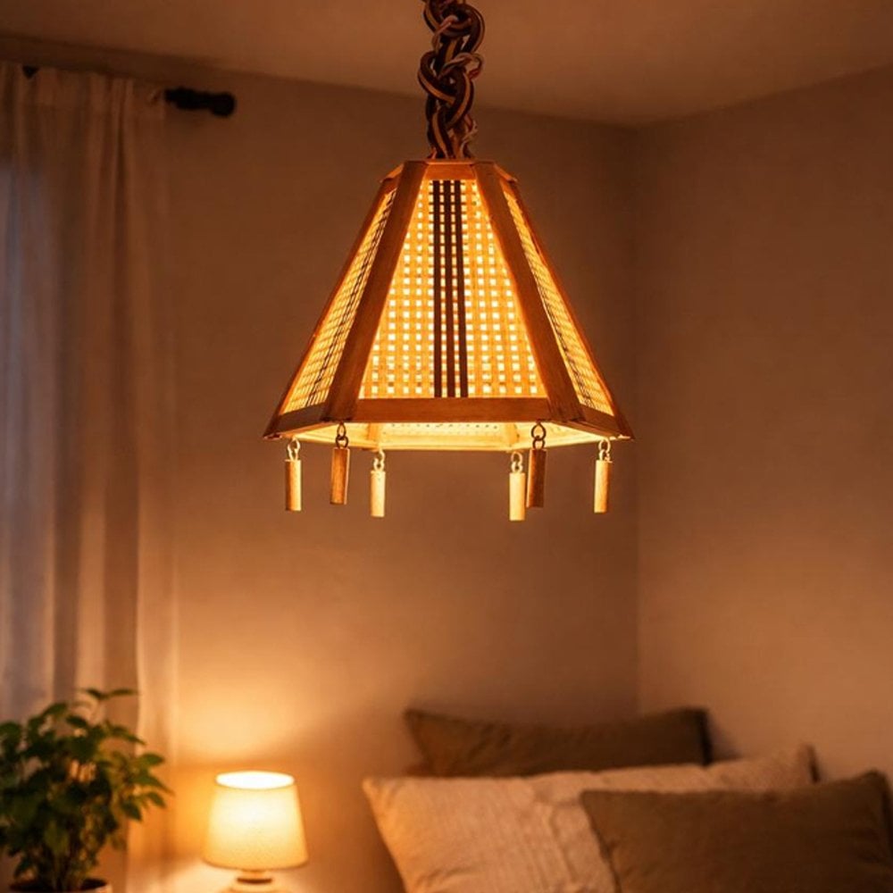 Handcrafted Bamboo Pyramid Hanging Lamp